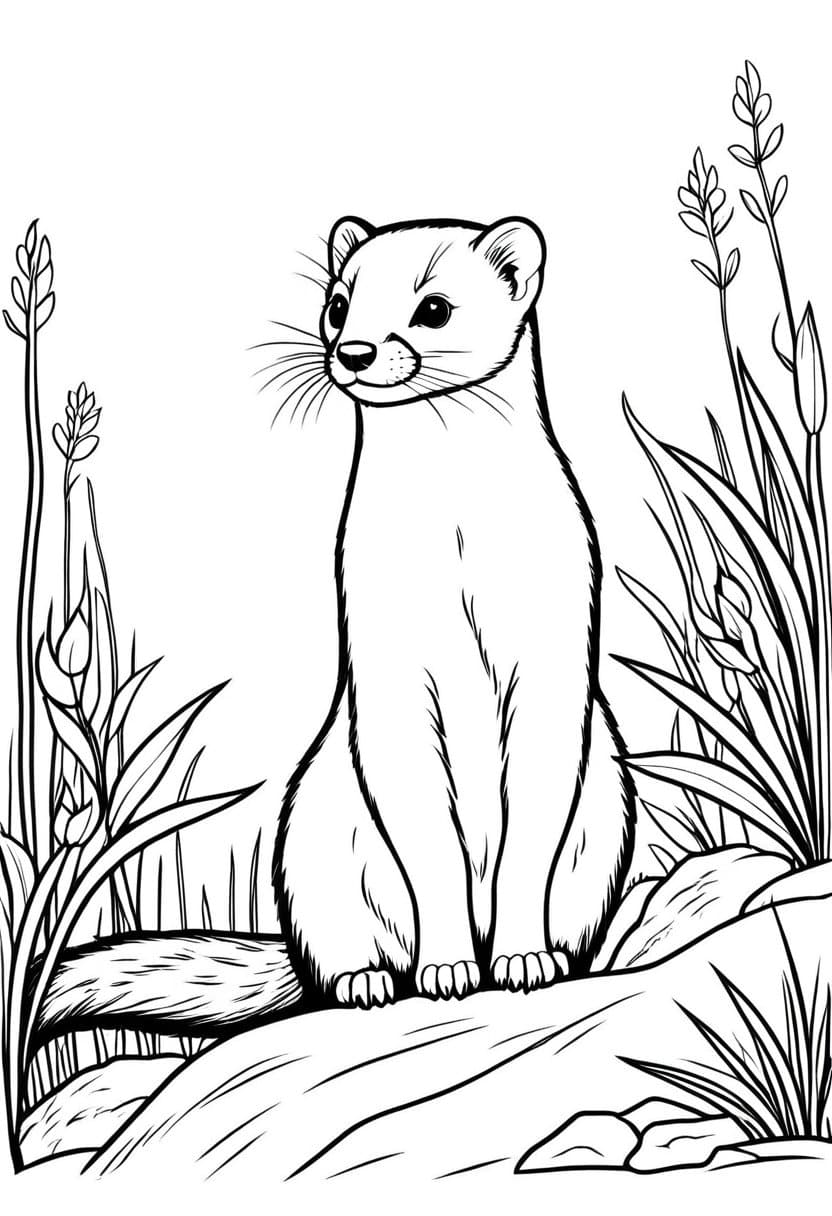 Stoat in Nature — free printable coloring page to download and print