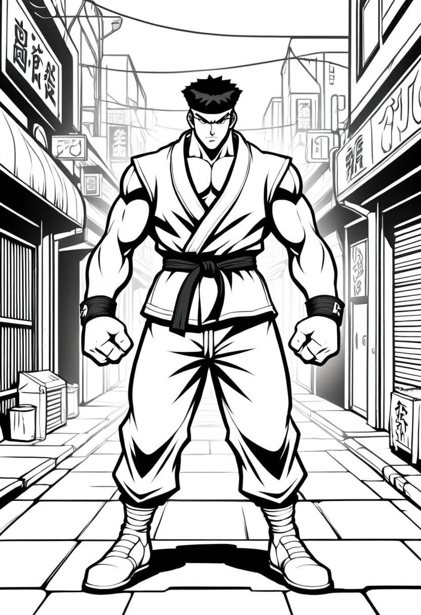 Street Fighter Ready Stance — free printable coloring page to download and print