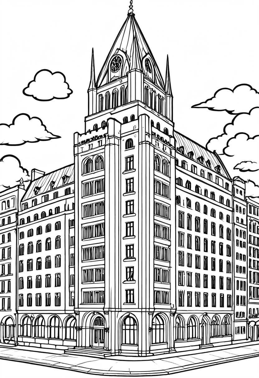Stylish City Hotel — free printable coloring page to download and print