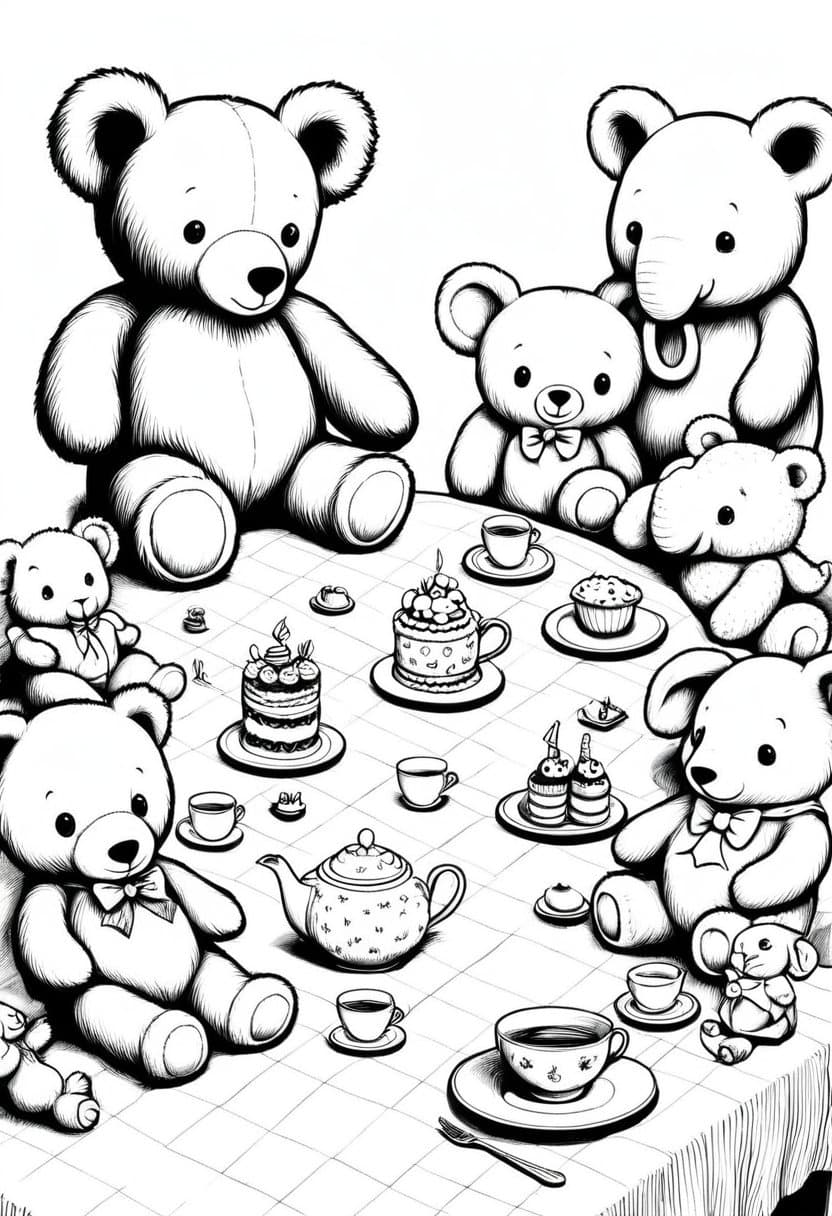 Teddy Bear Picnic — free printable coloring page to download and print