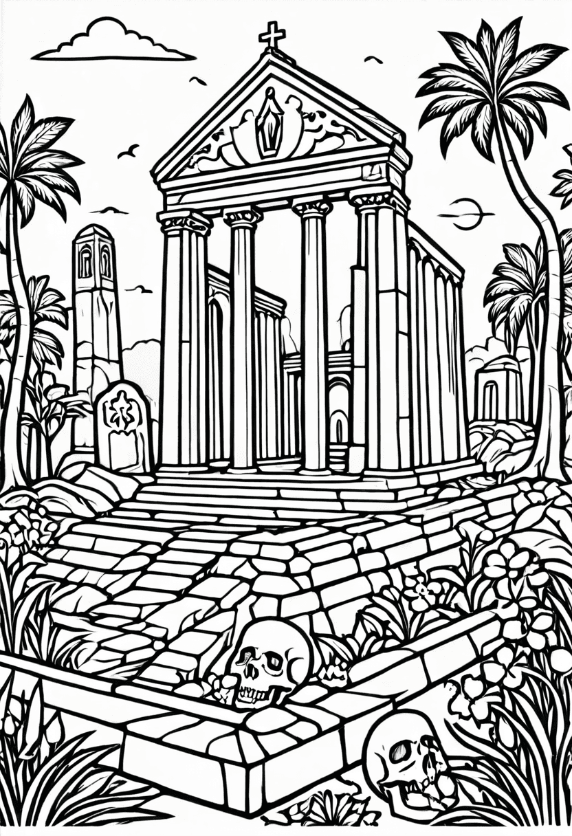Temple Ruins — free printable coloring page to download and print