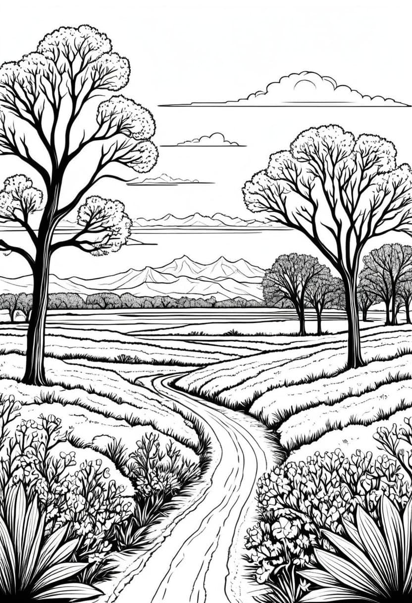 Texas Landscape — free printable coloring page to download and print