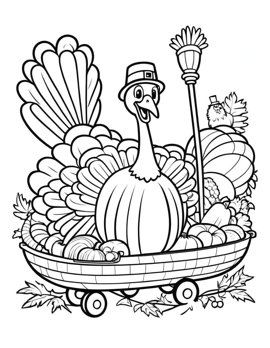 Thanksgiving Float Fun Parade — free printable coloring page to download and print