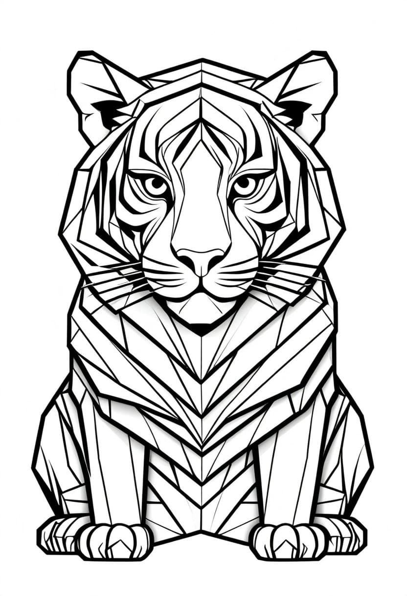 Tiger Origami — free printable coloring page to download and print