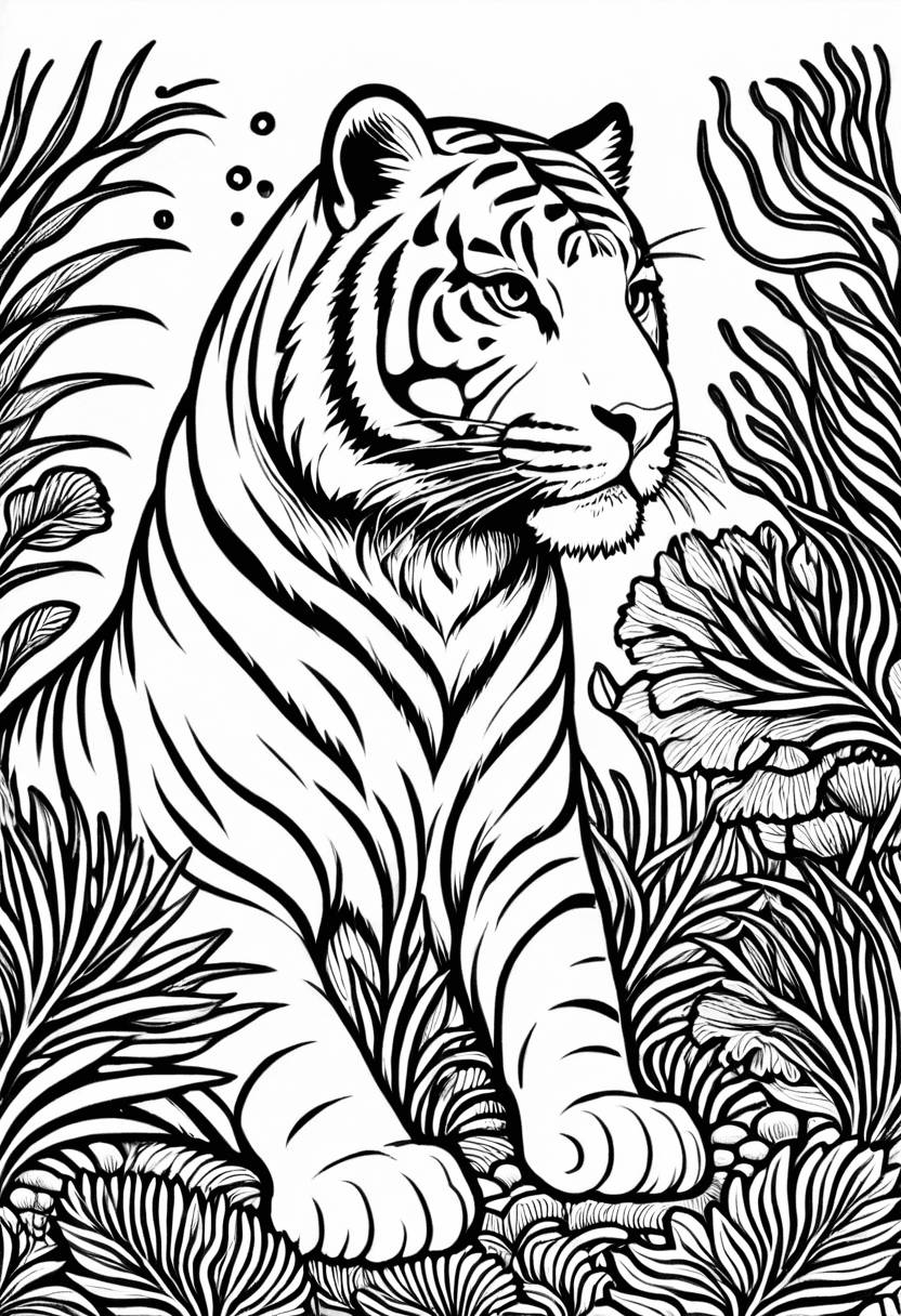 Tiger in the Wild — free printable coloring page to download and print