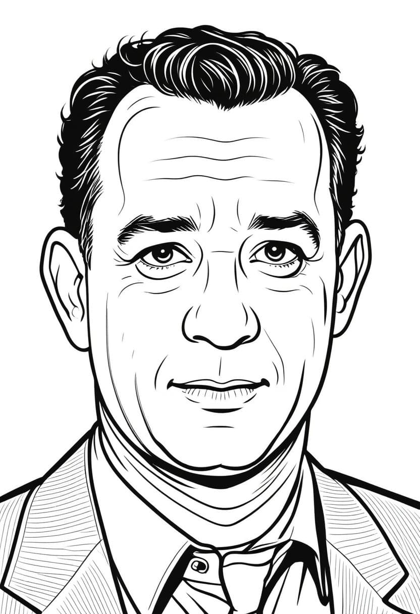 Tom Hanks Portrait — free printable coloring page to download and print