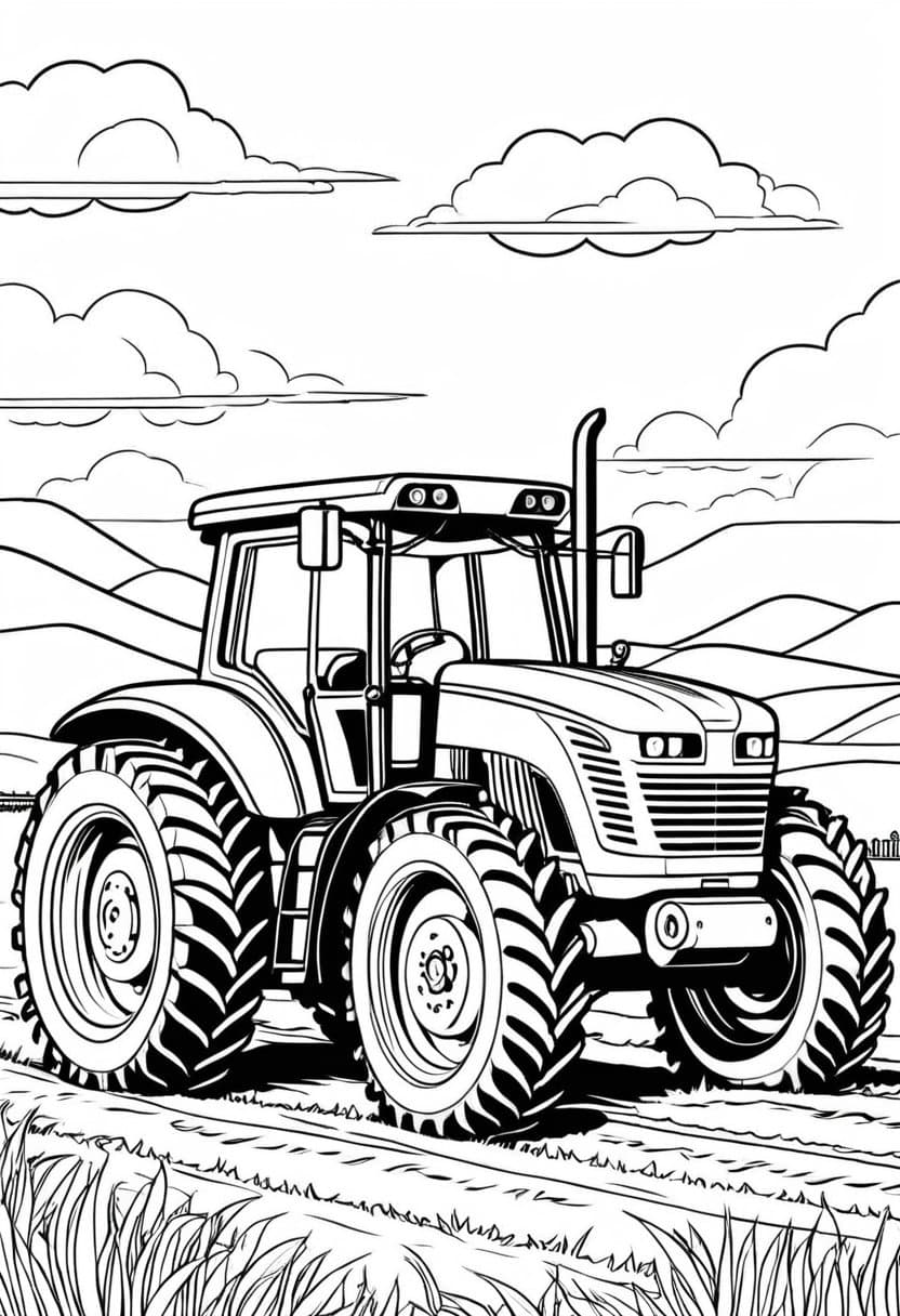 Tractor Adventure — free printable coloring page to download and print
