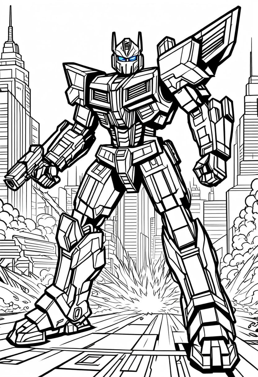 Transformers Battle — free printable coloring page to download and print