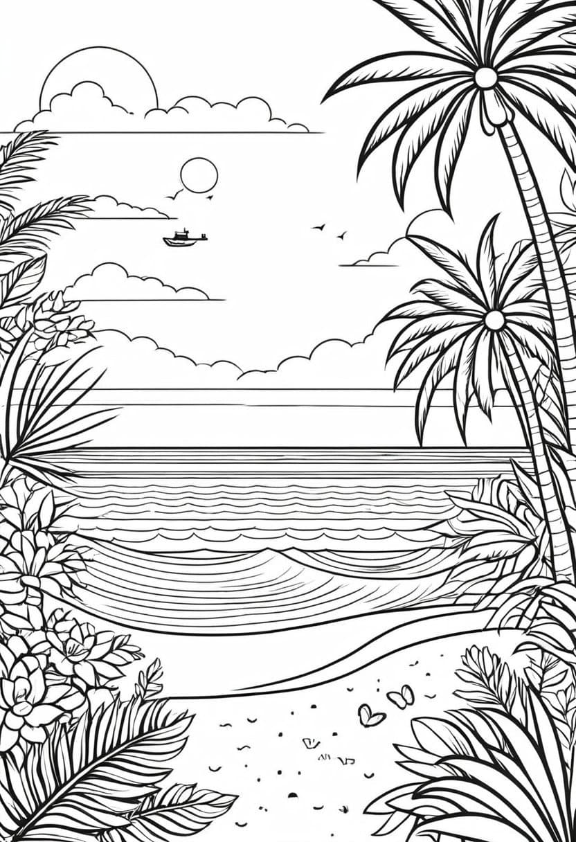 Tropical Escape — free printable coloring page to download and print