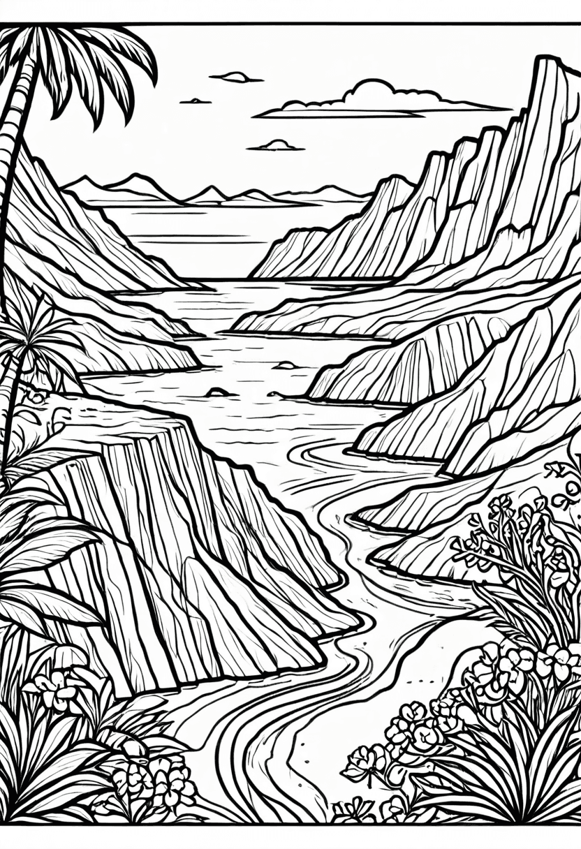 Tropical Oasis — free printable coloring page to download and print