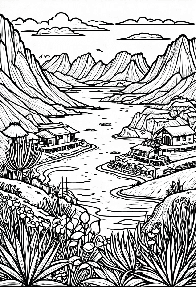 Tropical River Escape — free printable coloring page to download and print