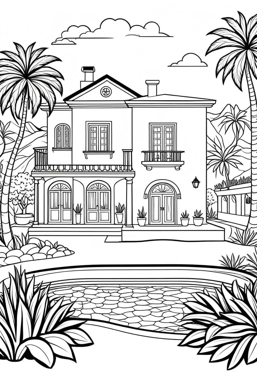 Tropical Villa — free printable coloring page to download and print