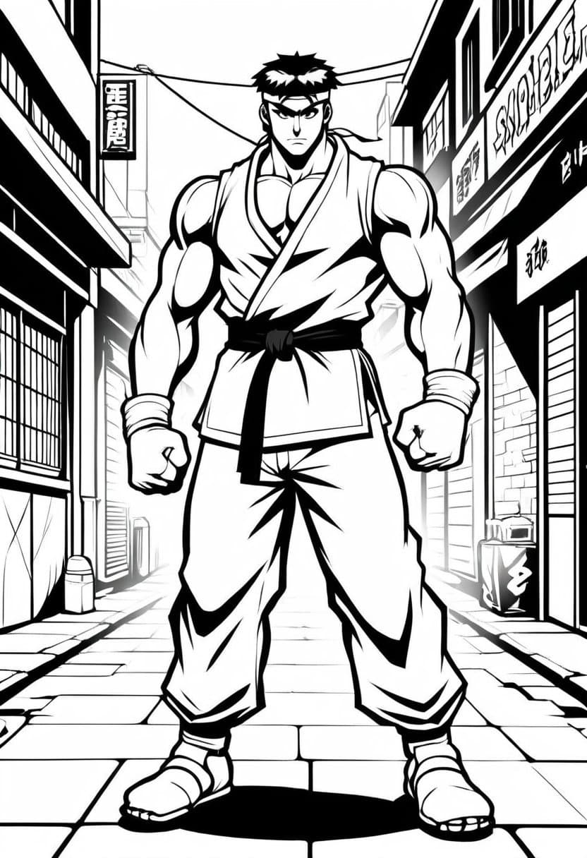 Urban Fighters Ready Stance — free printable coloring page to download and print