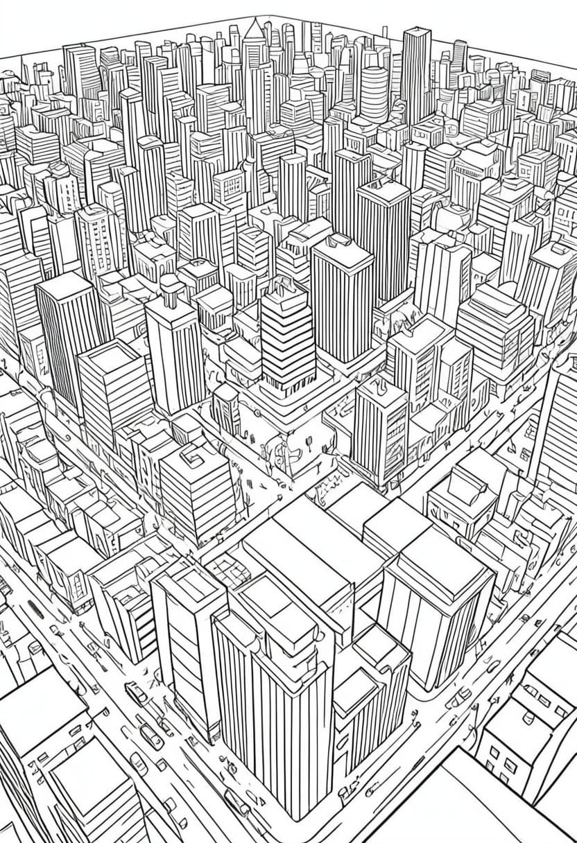 Urban Skyline — free printable coloring page to download and print