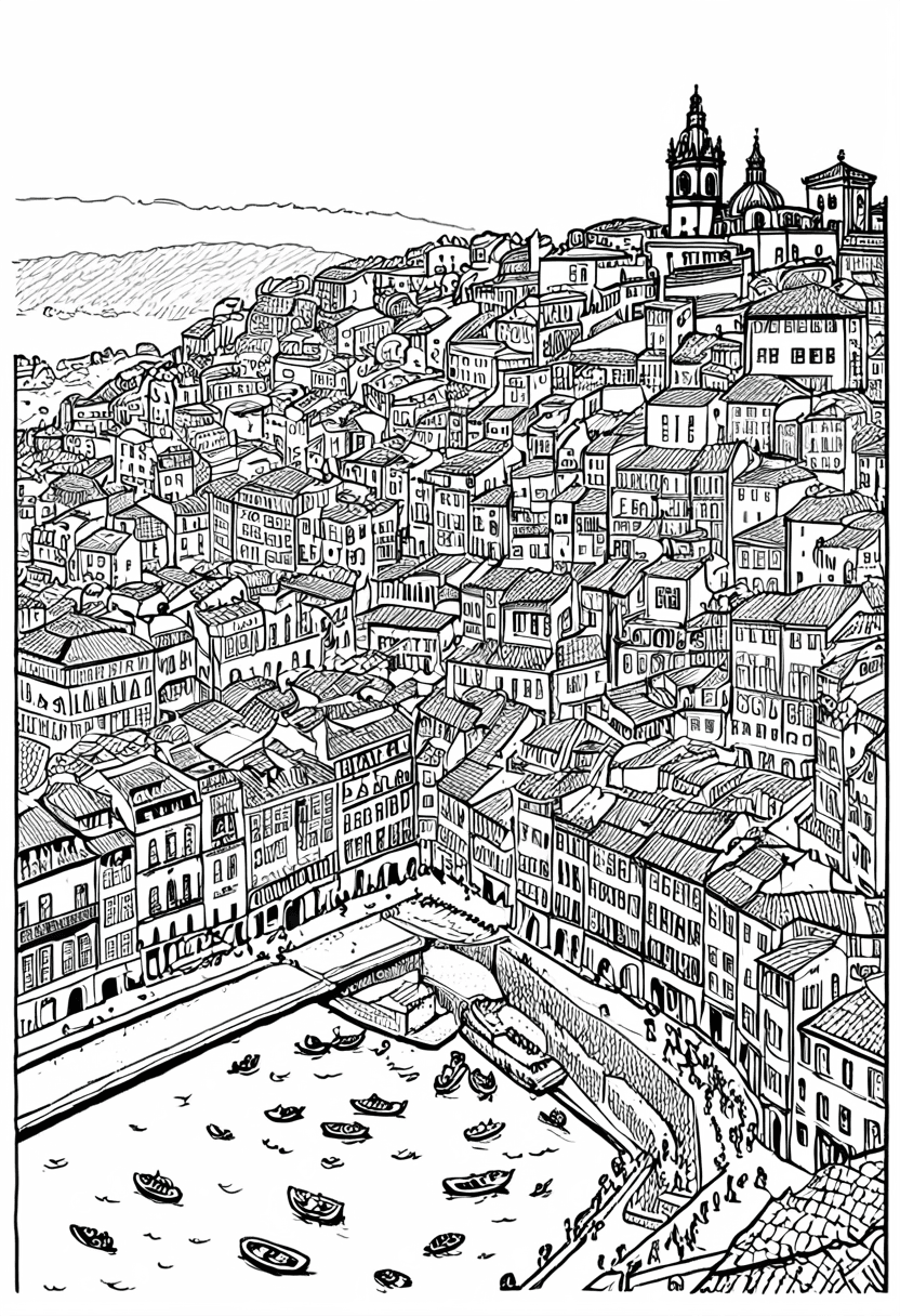 Venetian Canal Scene — free printable coloring page to download and print