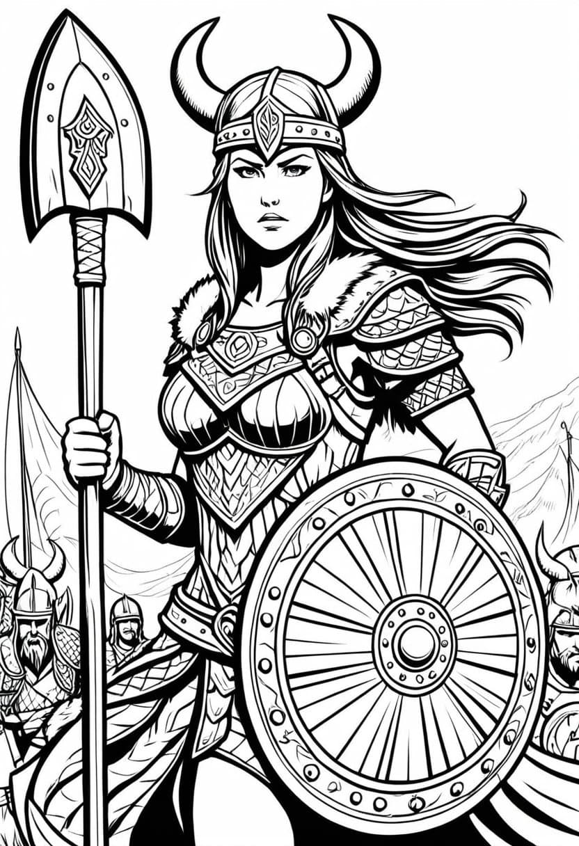Viking Warrior Prepares for Battle — free printable coloring page to download and print