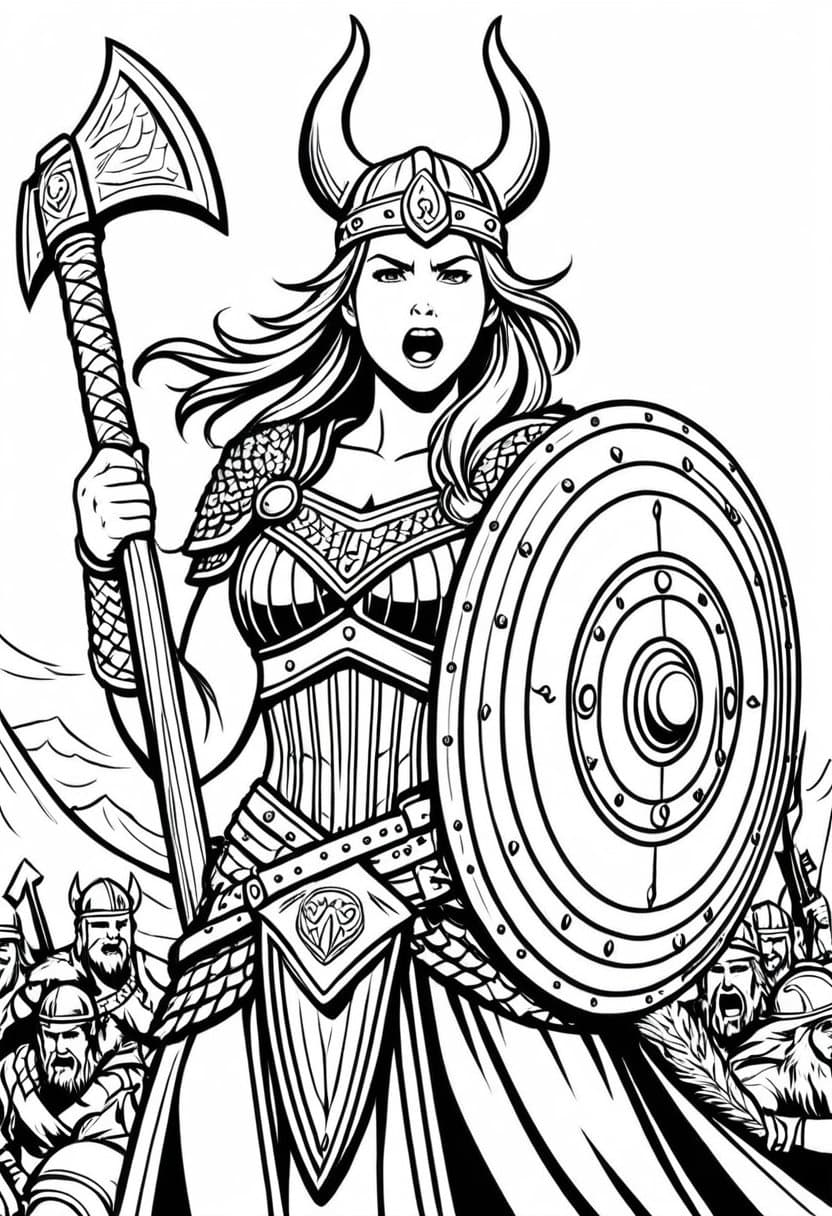 Viking Warrior Ready for Battle — free printable coloring page to download and print