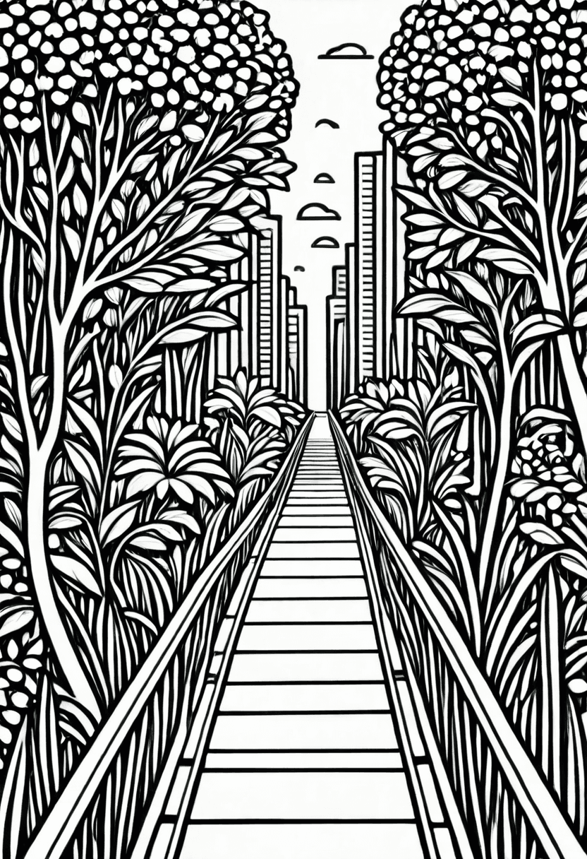 Walkway to Nature — free printable coloring page to download and print