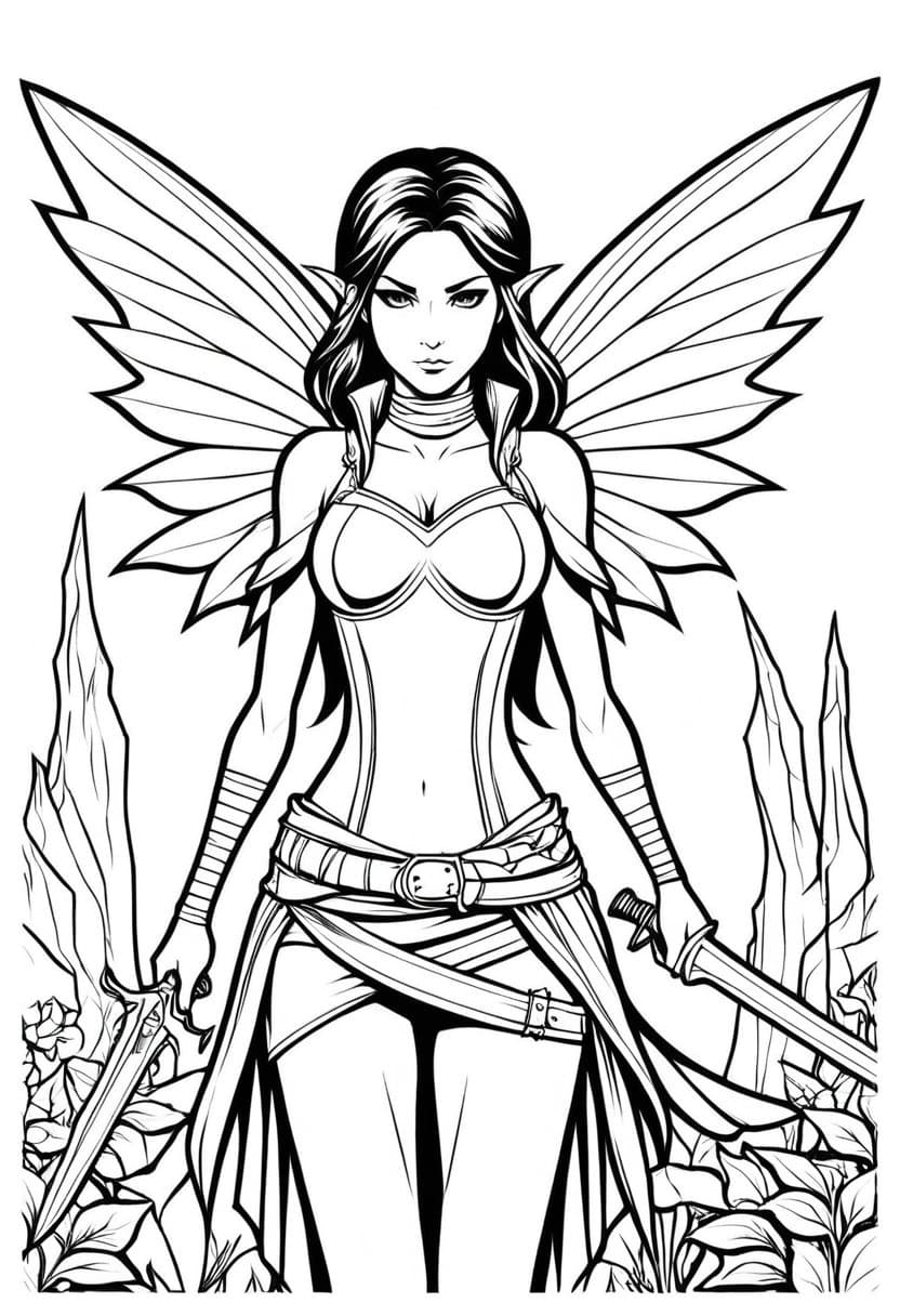 Warrior Fairy — free printable coloring page to download and print