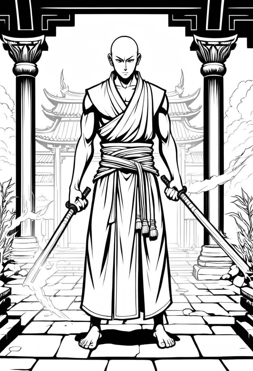 Warriors Meditation — free printable coloring page to download and print