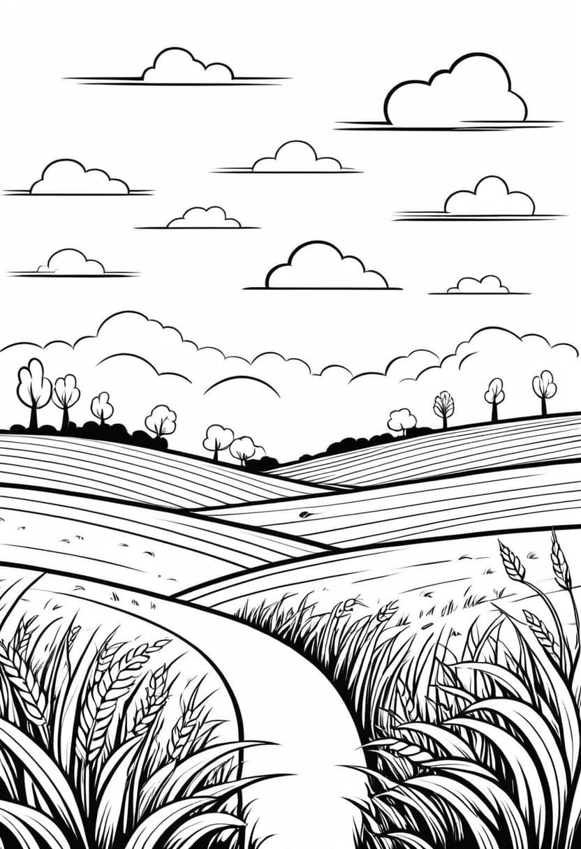 Wheat Harvest Time — free printable coloring page to download and print