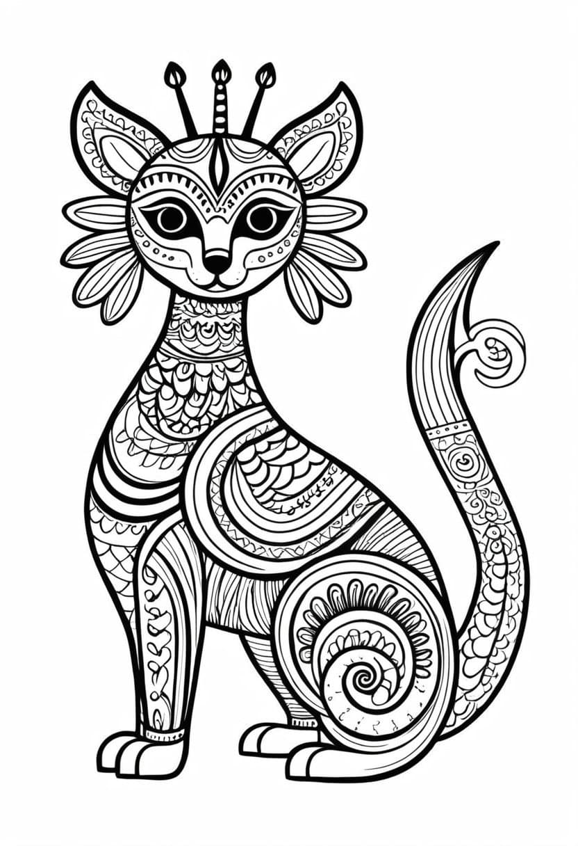 Whimsical Cat — free printable coloring page to download and print