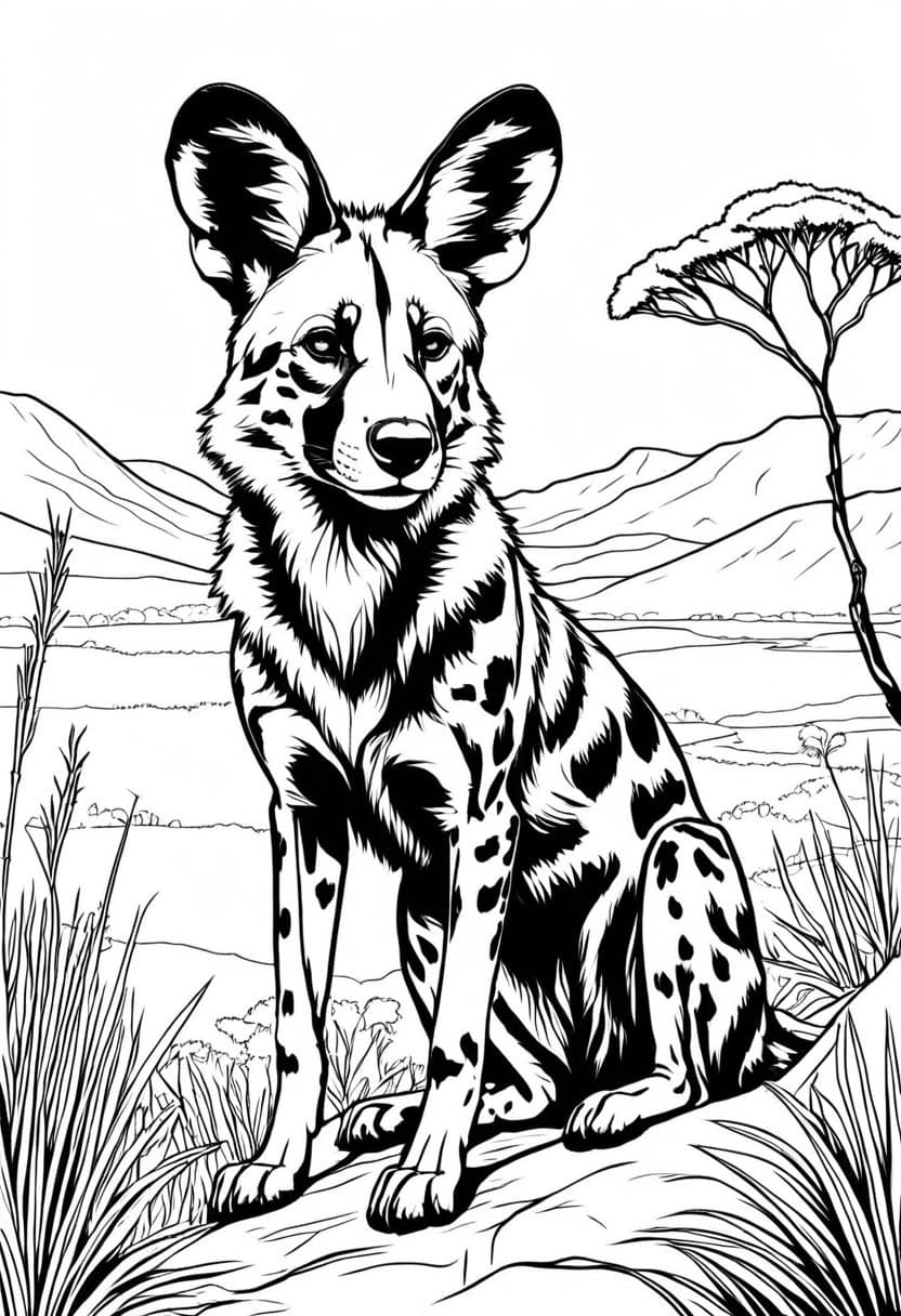 Wild African Dog — free printable coloring page to download and print
