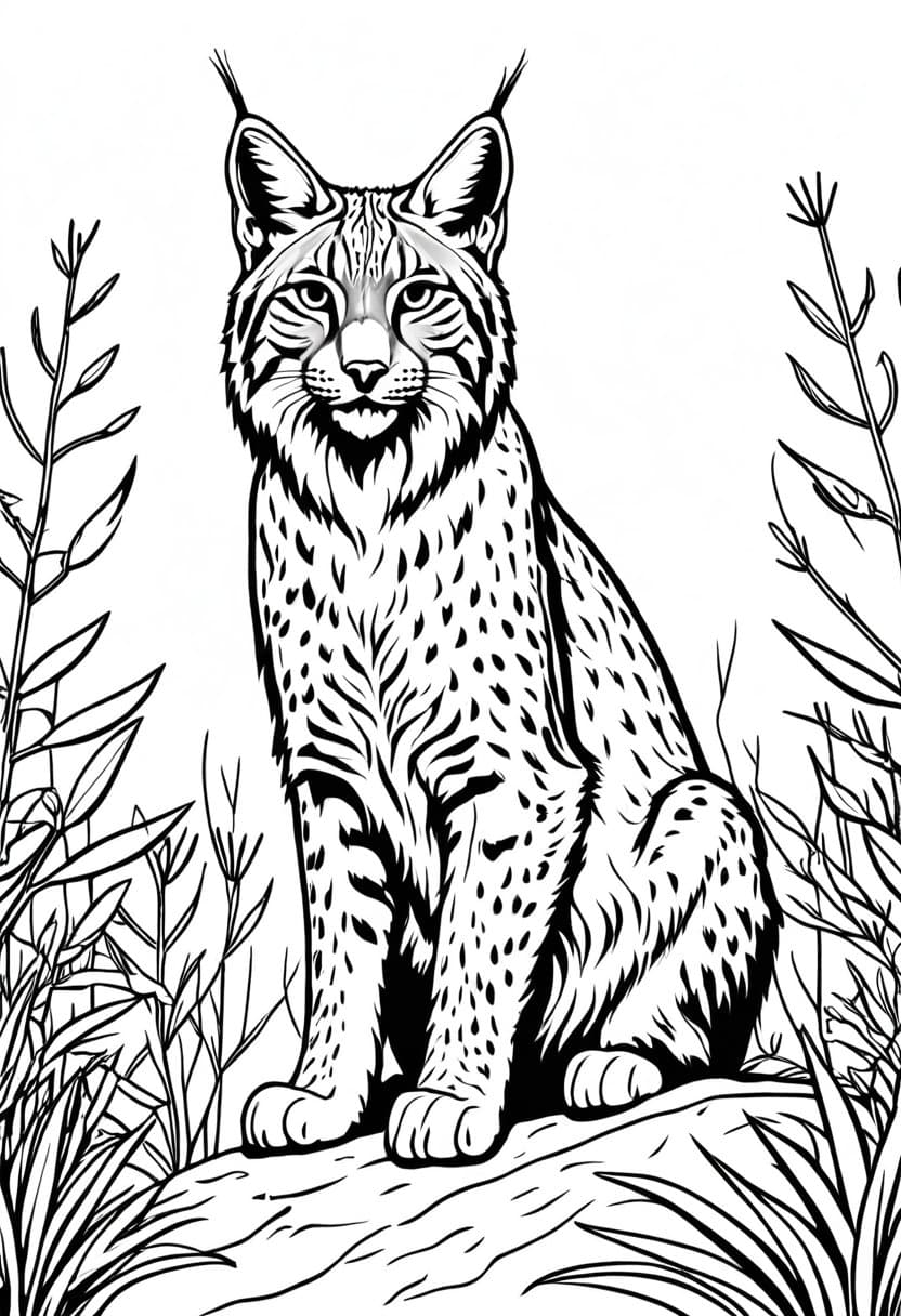 Wild Lynx in Nature — free printable coloring page to download and print
