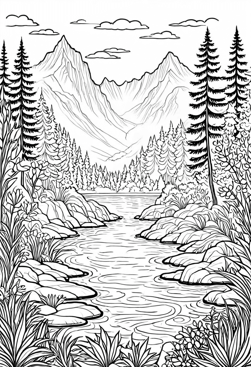 Wilderness Scene — free printable coloring page to download and print