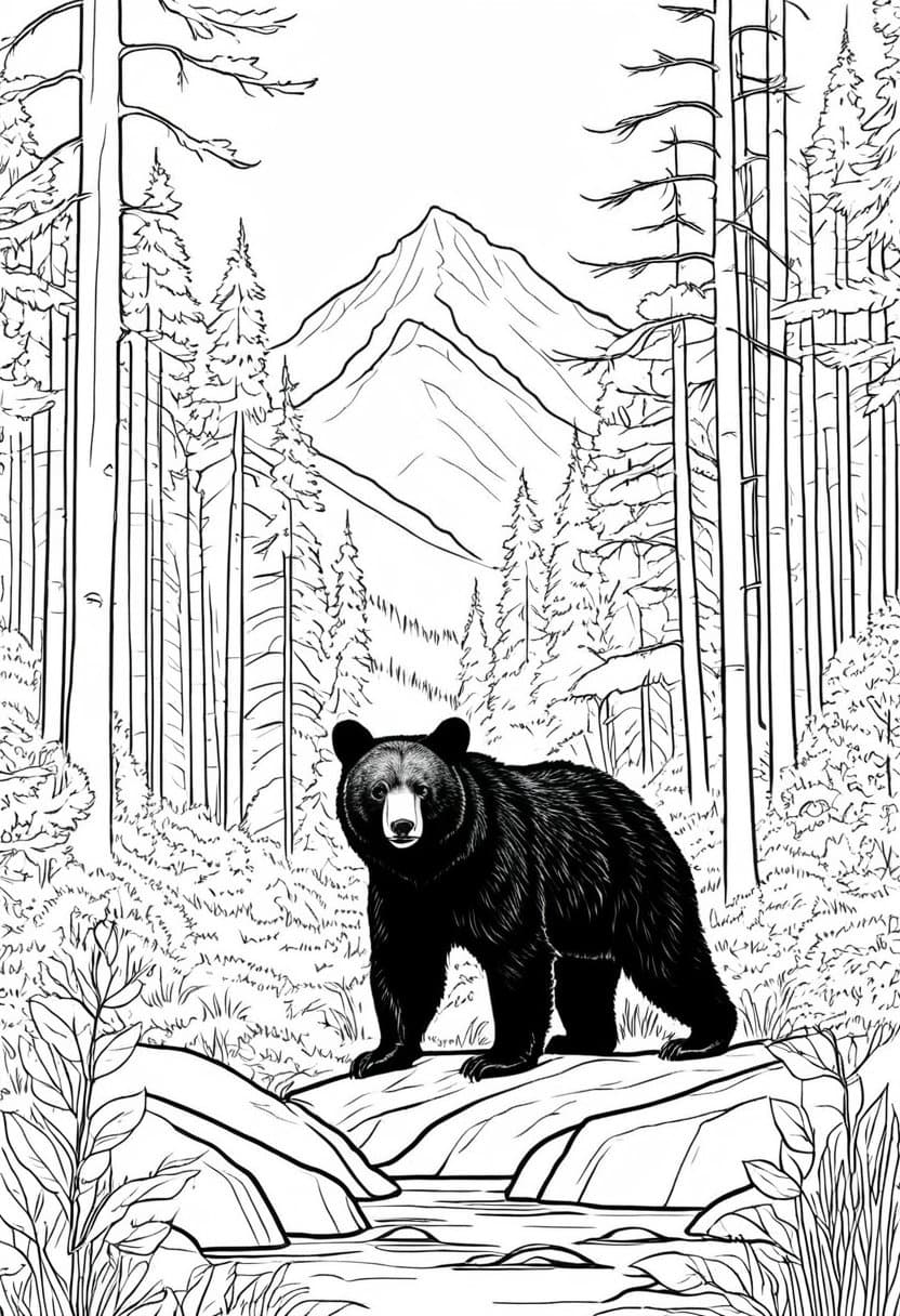 Wildlife in the Mountains — free printable coloring page to download and print