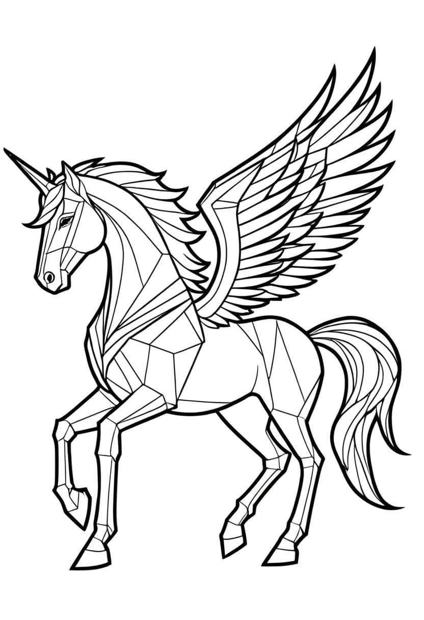 Winged Unicorn — free printable coloring page to download and print
