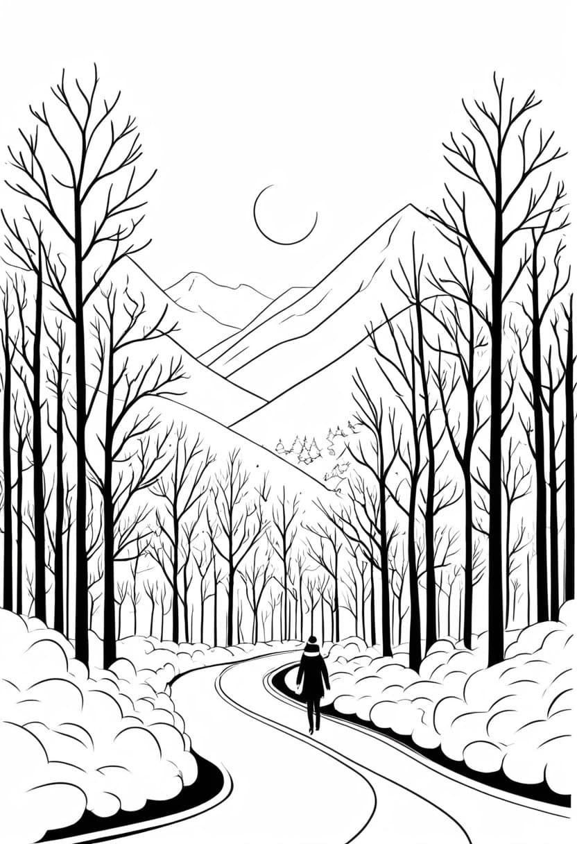 Winter Trek — free printable coloring page to download and print