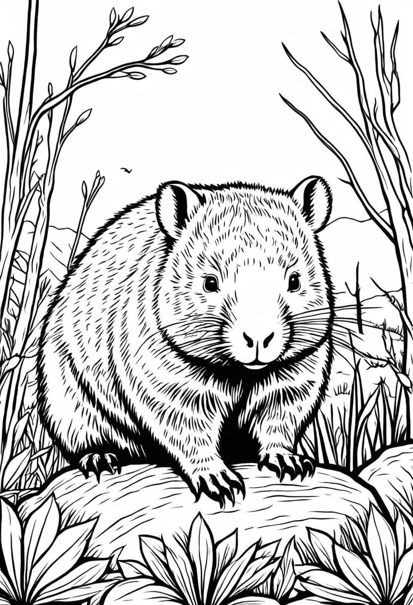 Wombat in Nature — free printable coloring page to download and print