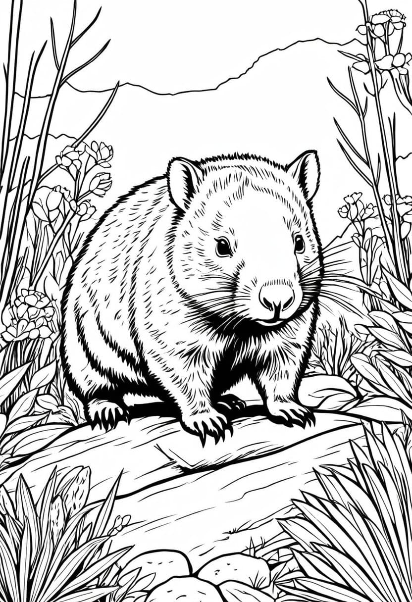 Wombat in the Wild — free printable coloring page to download and print