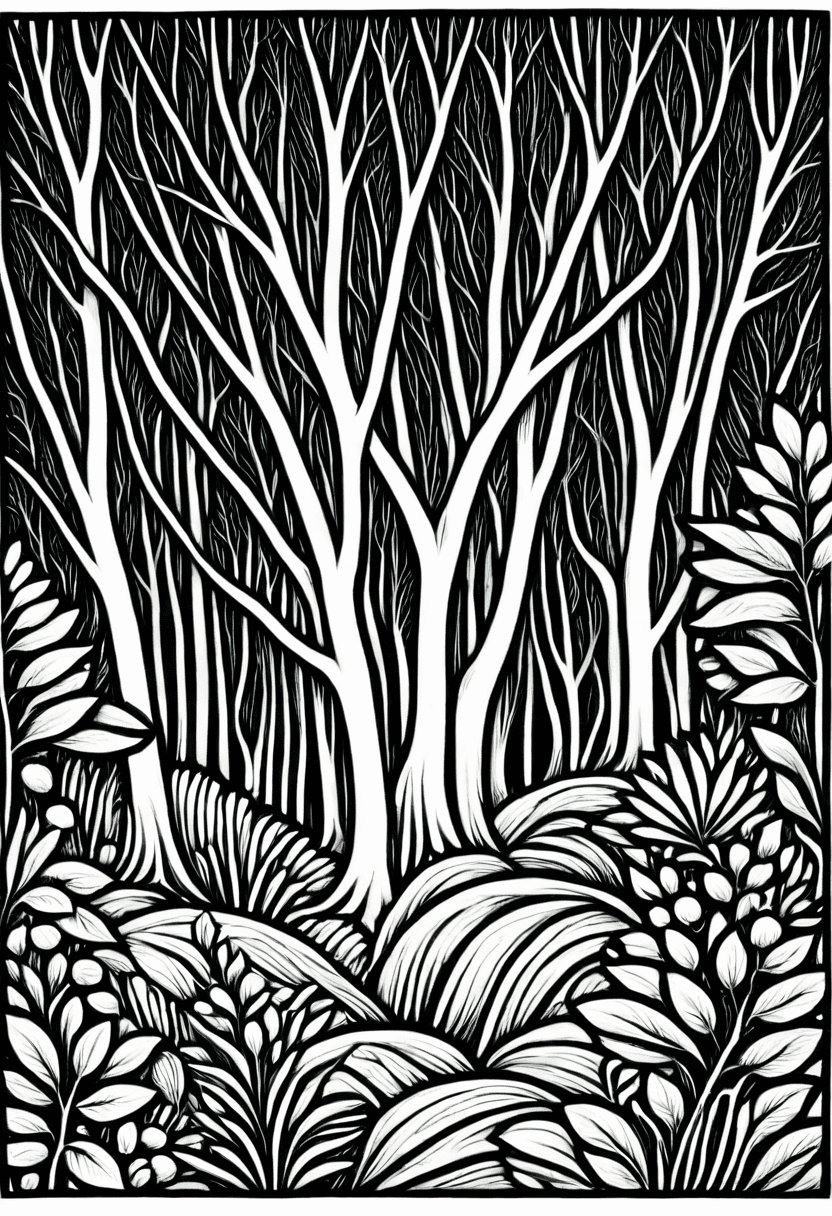 Woodland Fantasy — free printable coloring page to download and print