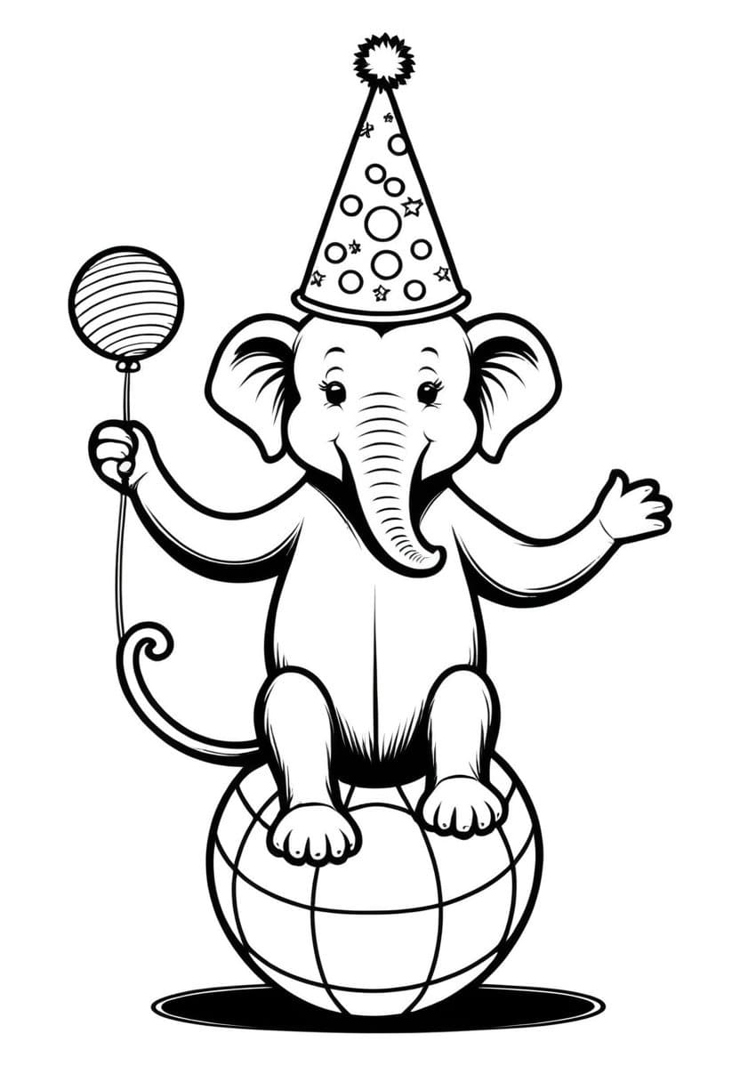 WorldHappy Elephant — free printable coloring page to download and print