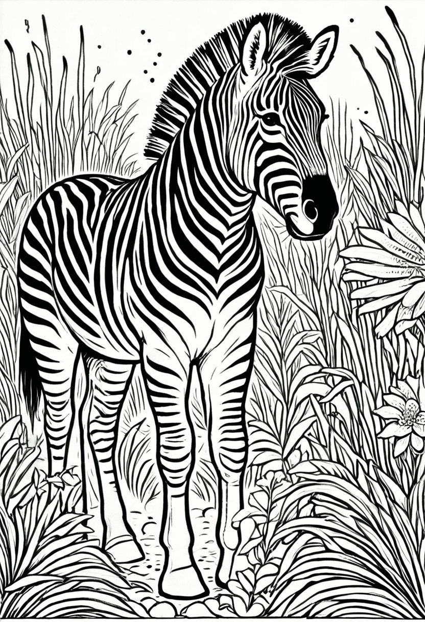 Zebra in the Wild — free printable coloring page to download and print