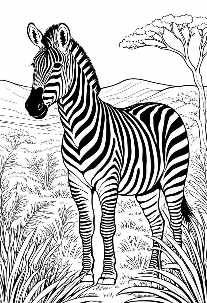 Zebra in the Wild — free printable coloring page to download and print